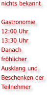 nichts bekannt  Gastronomie 12:00 Uhr 13:30 Uhr Danach fr�hlicher Ausklang und Beschenken der Teilnehmer